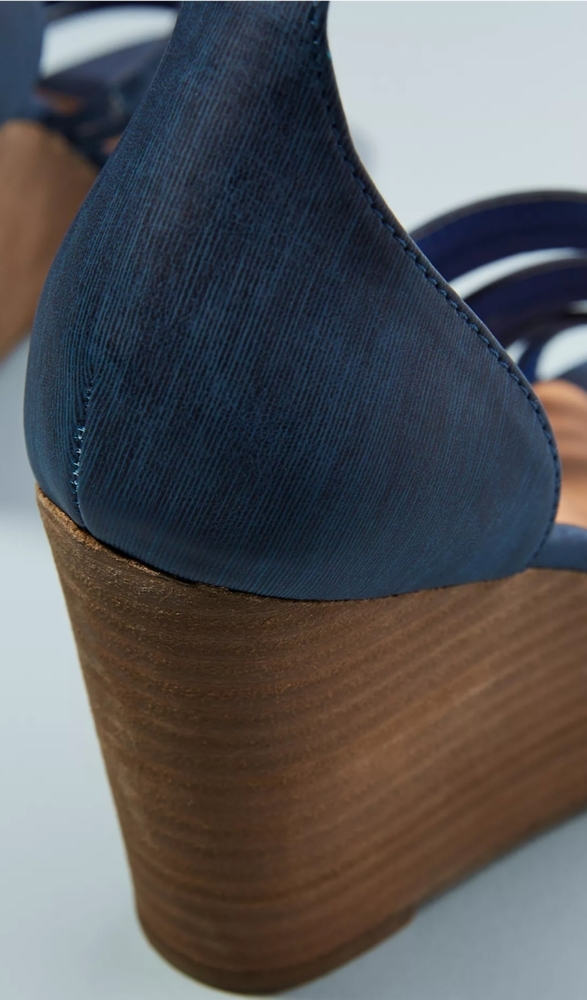 Anthropologie Navy Blue Strappy Leather Wedge Sandals - Picture 4 of 9
